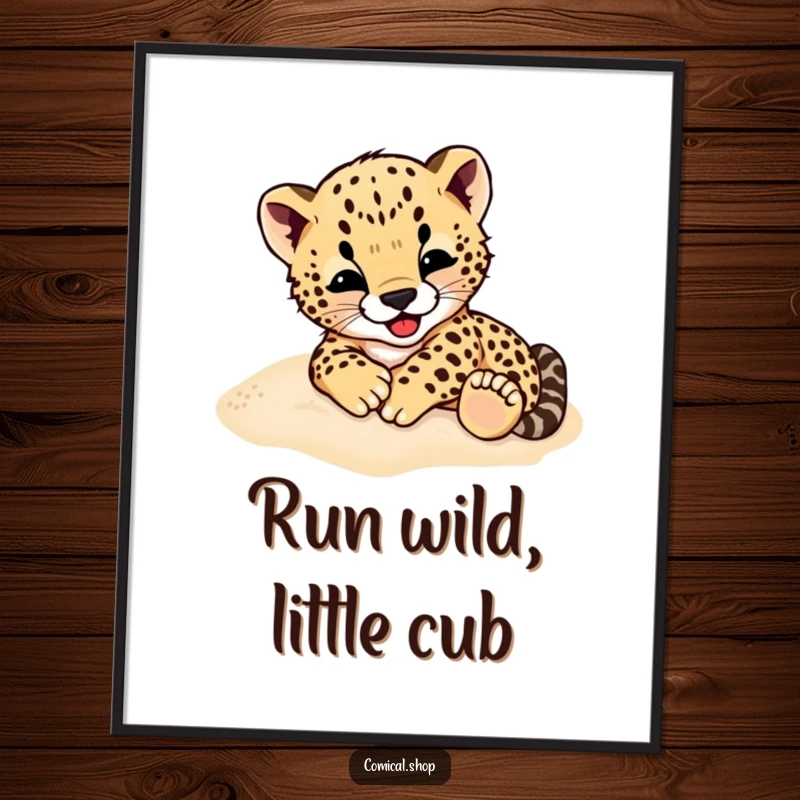 Funny Free Printable Cheetah Cub Wall Art, Cub Rolling Gleefully in Sand, Cute Animal Decor