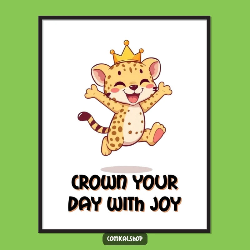 Free Printable Cheetah Wall Art: Crowned Cub Leap Downloadable Decor