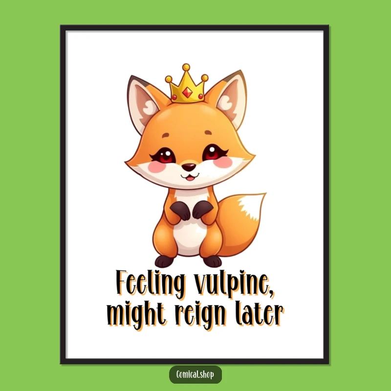 Free Printable Fox Wall Art: Cute Crowned Fox Striking Playful Pose Downloadable Art Gift