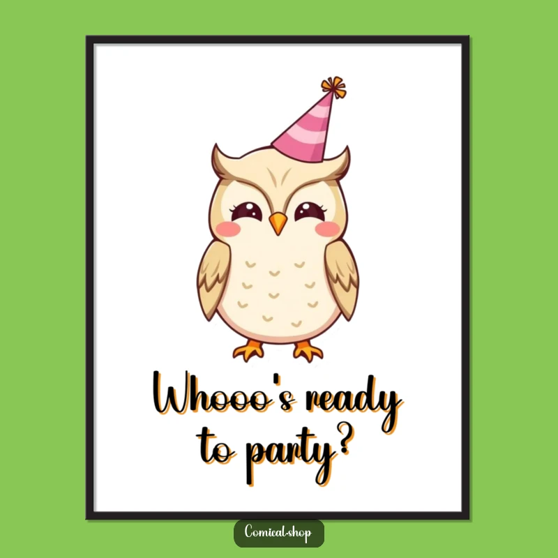 Free Printable Owl Wall Art: Party Hat Hooting Funny Woodland Creature Downloadable Decor
