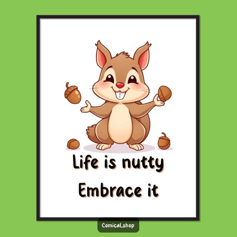 Free Printable Squirrel Wall Art: Juggling Acorns Funny Woodland Creature Downloadable Decor