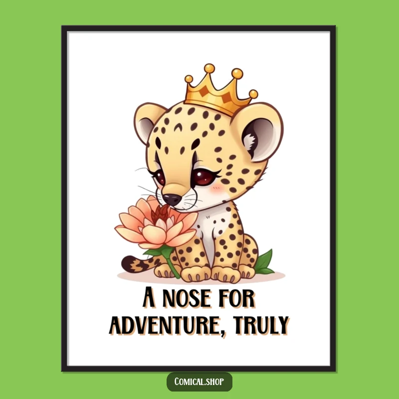 Free Printable Wall Art: Cheetah Crown Flower Sniff - Funny Downloadable Decor