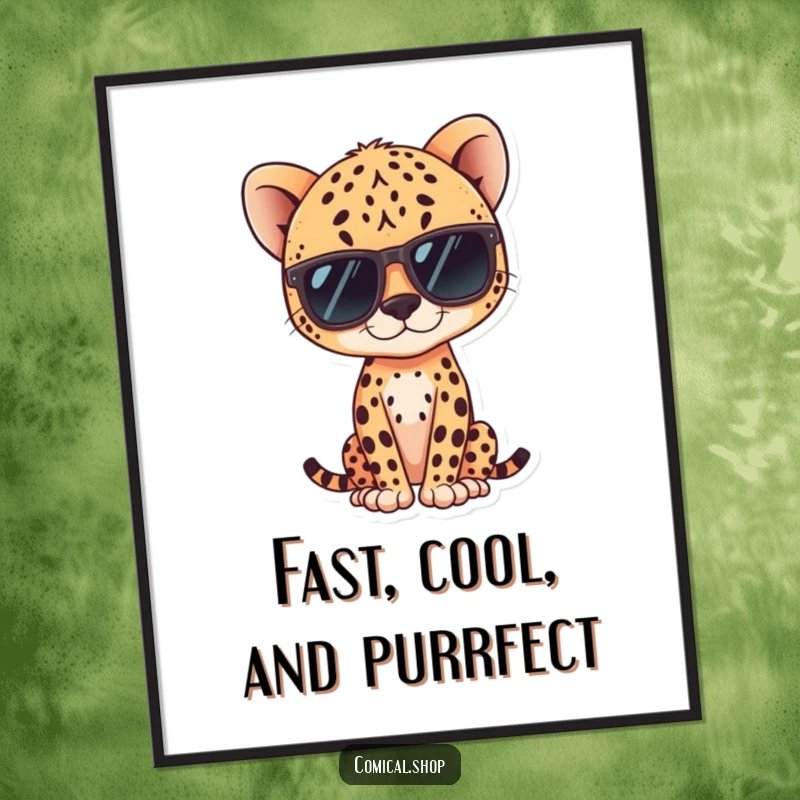 Funny Free Printable Wall Art: A kawaii cheetah wearing sunglasses, striking a stylish and undeniably cool pose.