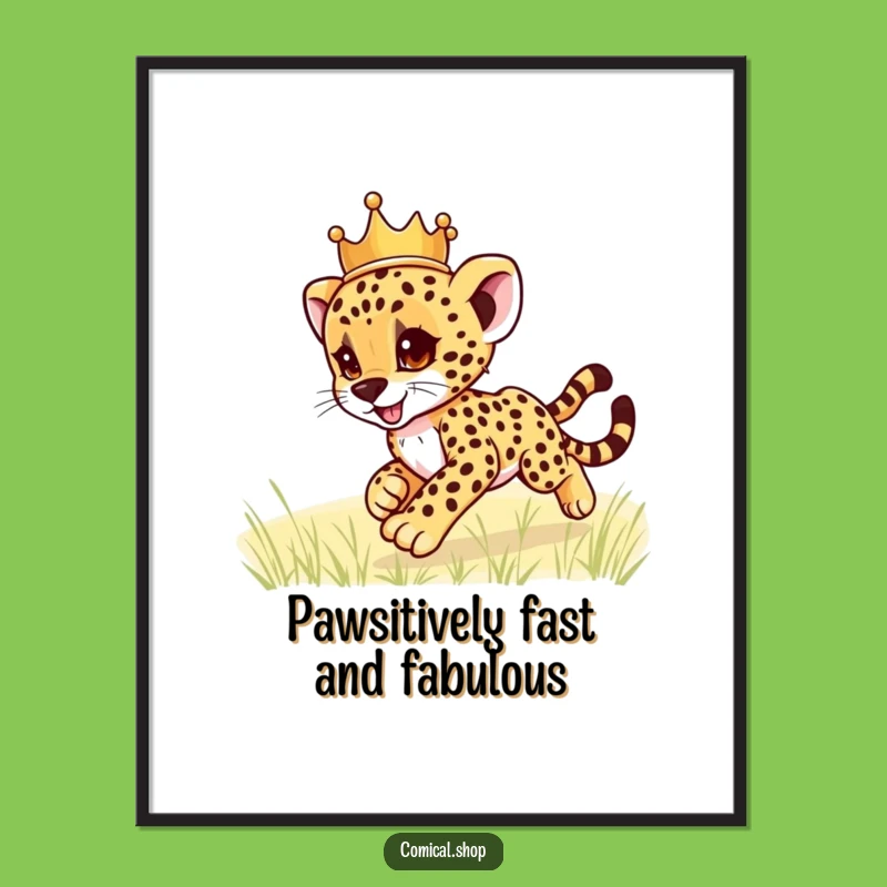 Free Printable Wall Art: Cute Cheetah Cub Crown Zoom - Funny Downloadable Decor