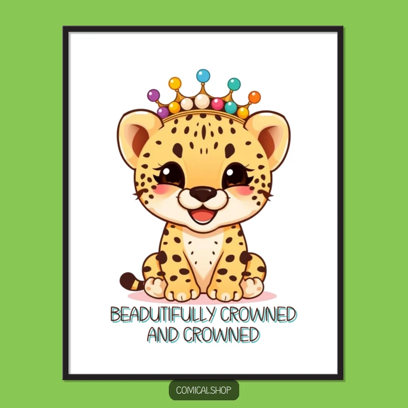Free Printable Wall Art: Giggling Cheetah Beaded Crown - Funny Downloadable Decor