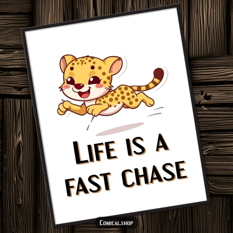 Funny Free Printable Wall Art: A smiling cheetah depicted mid-sprint, showcasing its natural grace and incredible speed.