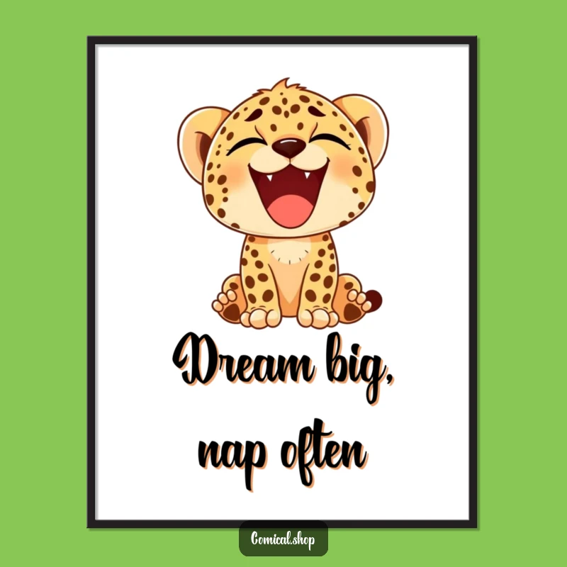 Free Printable Wall Art: Happy Cheetah Cub Yawn - Downloadable Relaxed Decor