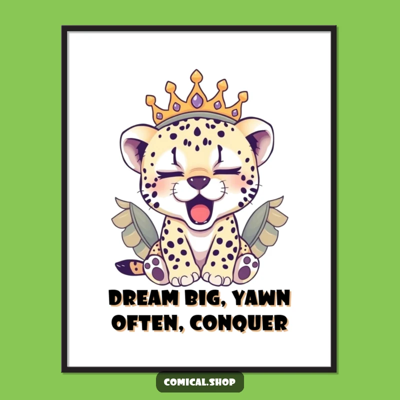 Free Printable Wall Art: Sleepy Cheetah Cub Crown Comfort, Funny Downloadable Decor Gift!