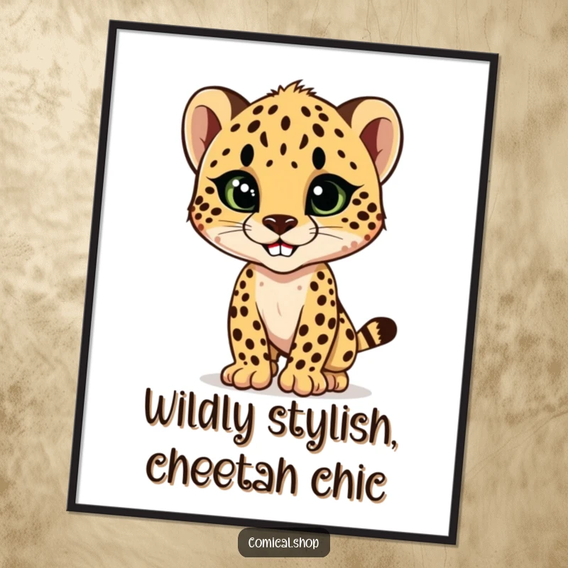 Funny Free Printable Wall Art: A cheetah cub strikes a sleek, stylish pose with a confident grin.