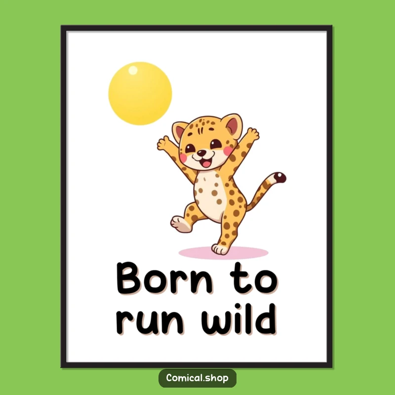 Funny Free Printable Wall Art: Cheetah Cub Cartwheel - Energetic Downloadable Decor