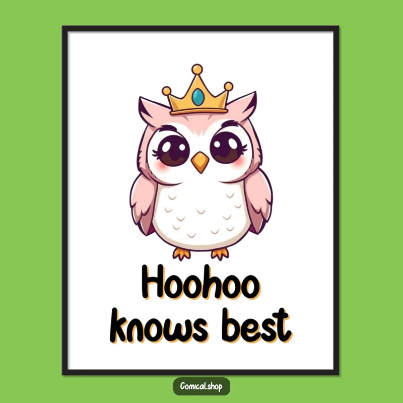 Free Printable Owl Wall Art: Giggling Crowned Owl Peering Curiously Downloadable Art Gift