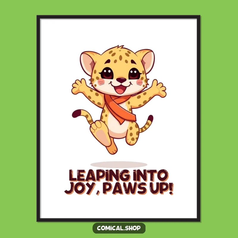 Free Printable Wall Art: Leaping Cheetah Cub Sash - Funny Downloadable Decor
