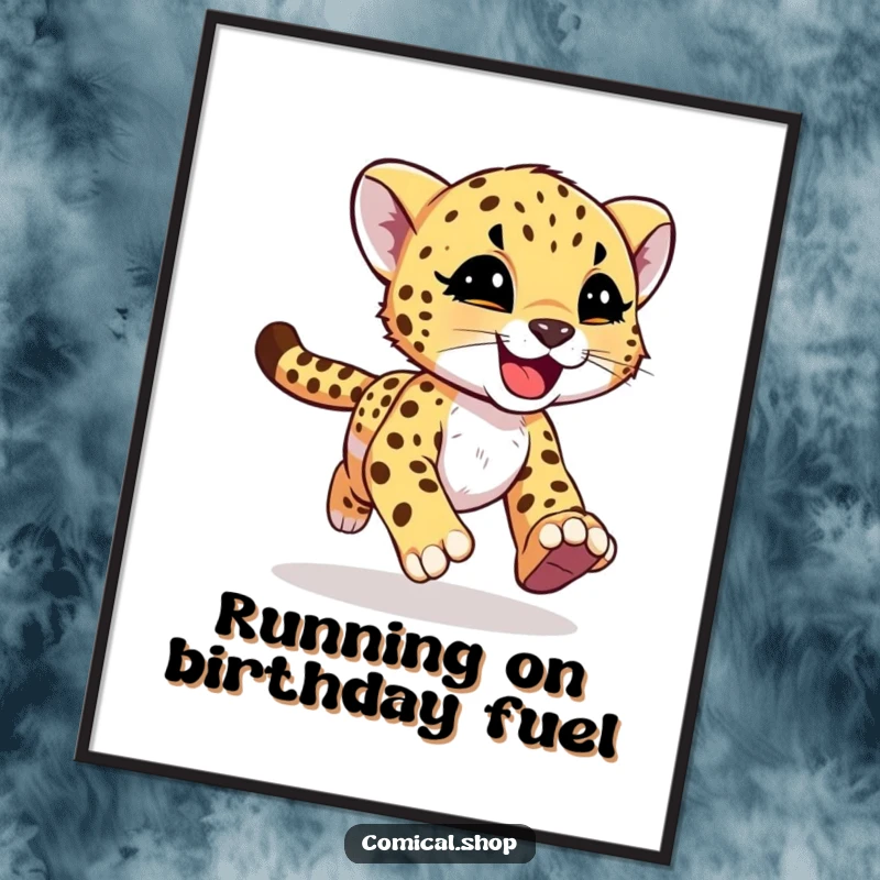 Funny Free Printable Wall Art: A cheetah cub running with joyful abandon, streaks of motion showing its speed and playful spirit.