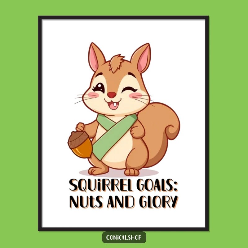 Free Printable Squirrel Wall Art: Cheerful Sash Squirrel with Acorn Downloadable Art Gift