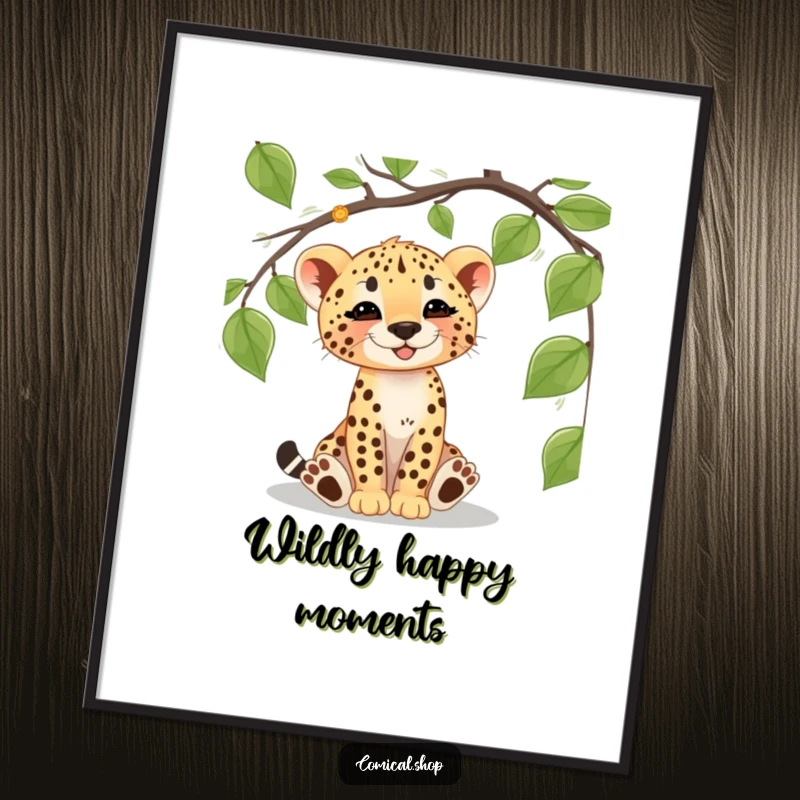 Funny Free Printable Wall Art: A cheetah cub energetically batting at a dangling vine, capturing playful jungle spirit.