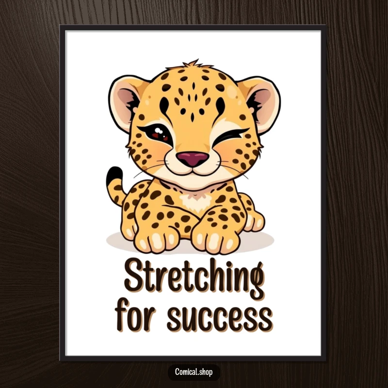 Funny Free Printable Wall Art: A cheetah cub gives a playful wink while stretching languidly, exuding relaxed cool.