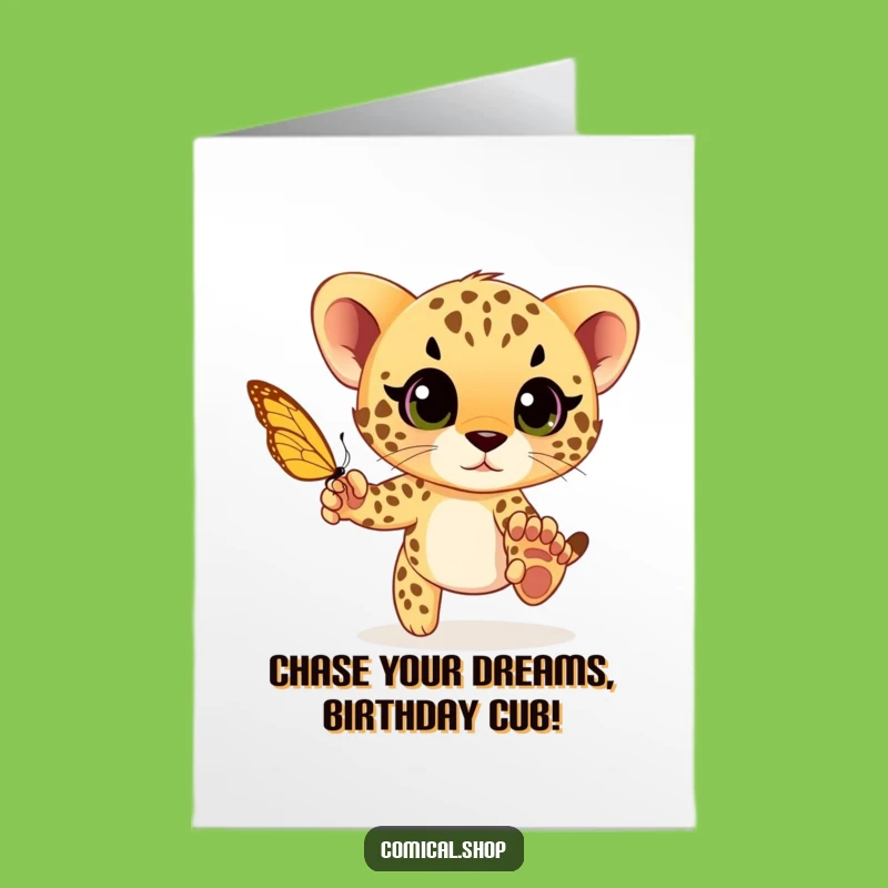 Free Printable Birthday Card: Playful Cheetah Cub, Joyful Downloadable Gift for Kids