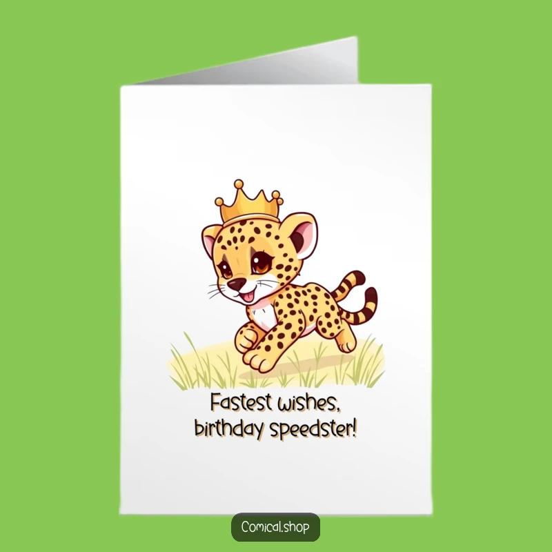 Free Printable Birthday Card: Cute Cheetah Cub Crown Zoom - Funny Downloadable Gift