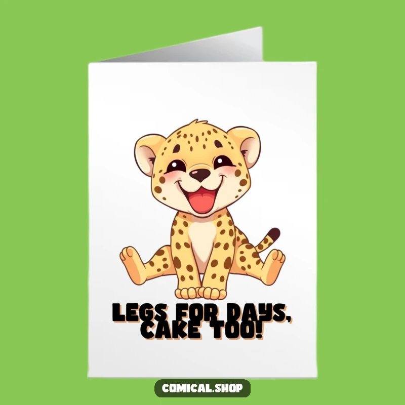 Free Printable Birthday Card: Funny Cheetah Cub Stretching - Hilarious Downloadable Gift