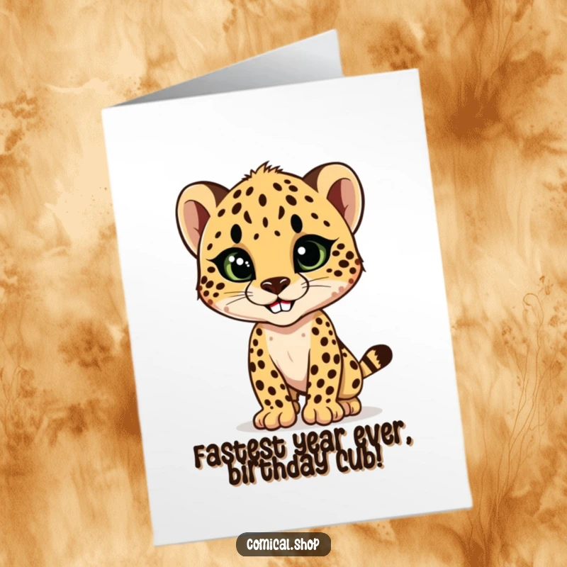 Funny Free Printable Birthday Card: A cheetah cub strikes a confident, stylish pose with a cool grin.