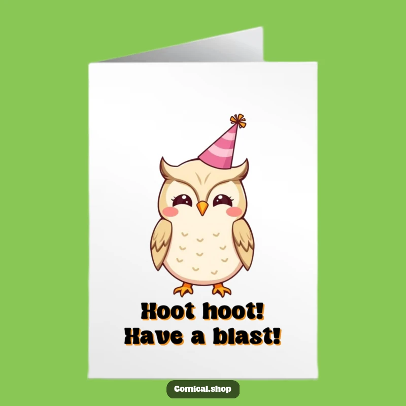 Free Printable Owl Birthday Card: Party Hat Hooting Happy Funny Downloadable Gift