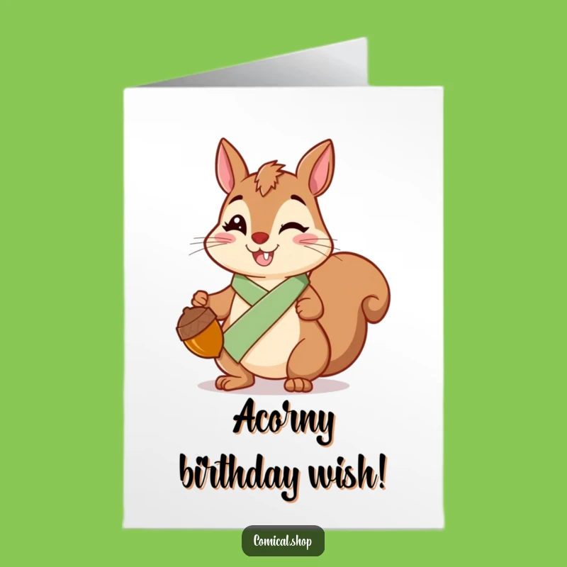 Free Printable Squirrel Birthday Card: Sash-Wearing Squirrel's Acorn Wishes Printable Gift