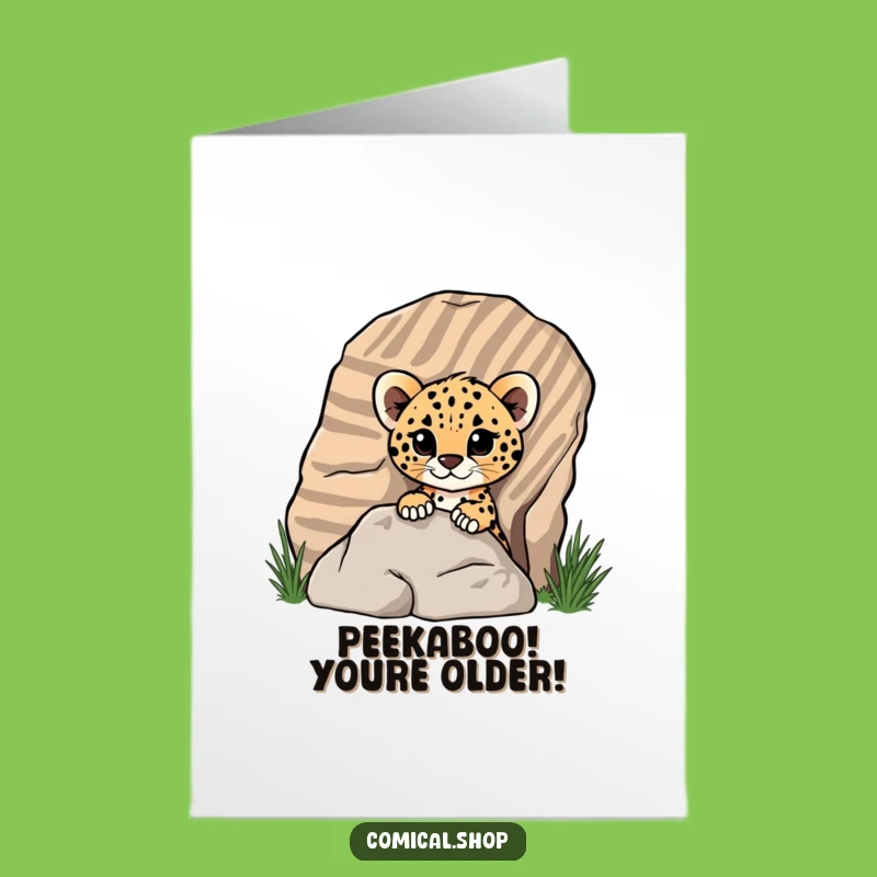 Free Printable Birthday Card: Cheetah Cub Peeking Funny Downloadable Gift!