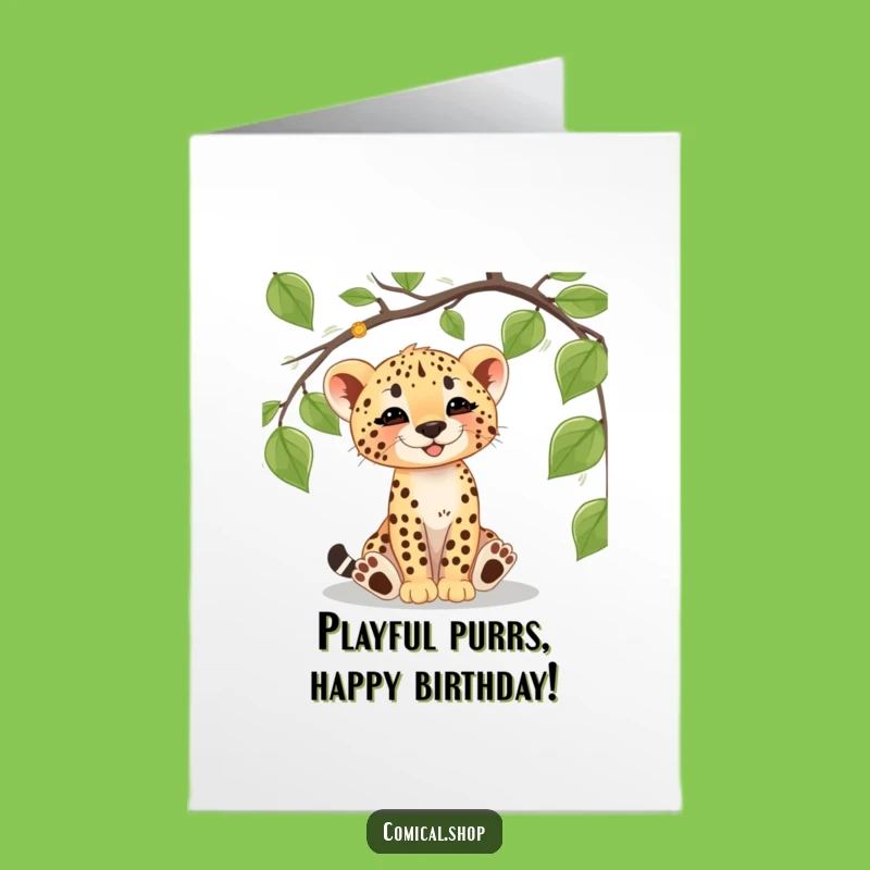 Cheetah Cub Birthday Card: Free Printable Playful Vine Funny Downloadable Gift