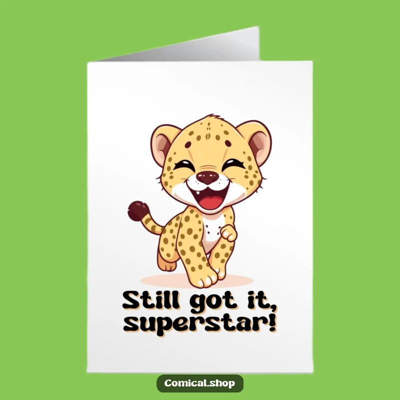 Free Printable Birthday Card: Giggling Cheetah Cub Fun - Downloadable Joyful Greeting
