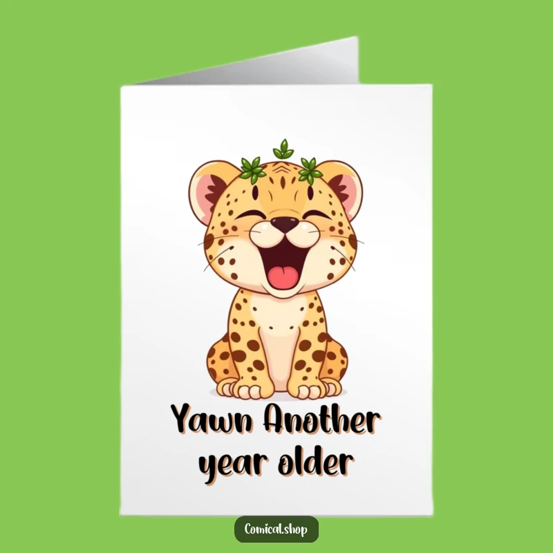 Free Printable Birthday Card: Yawning Cheetah Cub Wreath Downloadable Gift