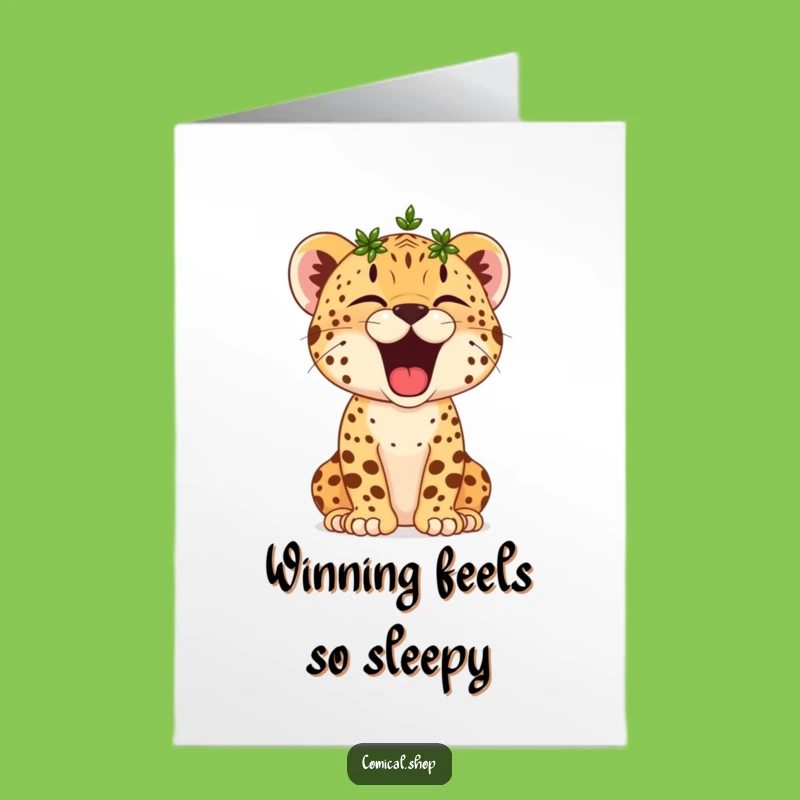 Free Printable Congrats Card: Champion Cheetah Cub Yawn Downloadable Gift