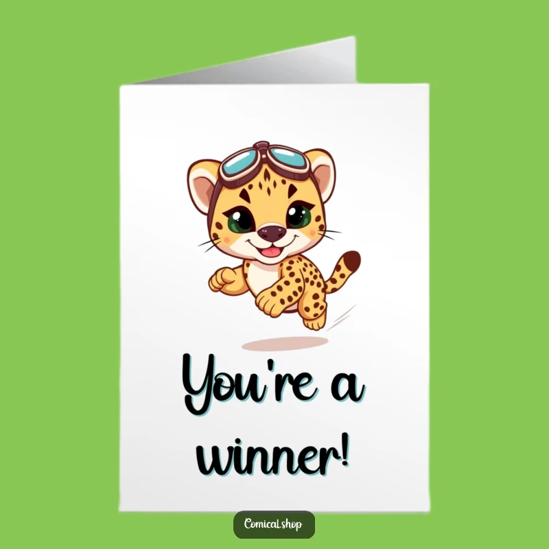 Free Printable Congrats Card: Cheetah Cub Funny Downloadable Gift for a Victorious Race