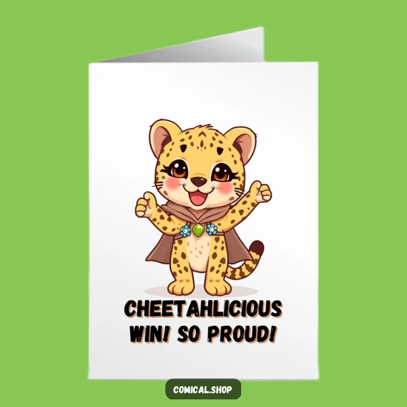 Free Printable Congrats Card: Cheetah Cub's Sequin Success, Funny Downloadable Achievement Gift!