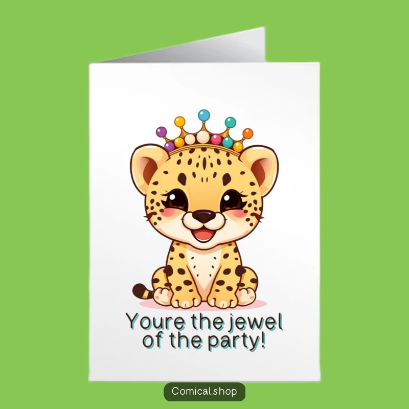Free Printable Congrats Card: Giggling Cheetah Beaded Crown - Funny Downloadable Gift