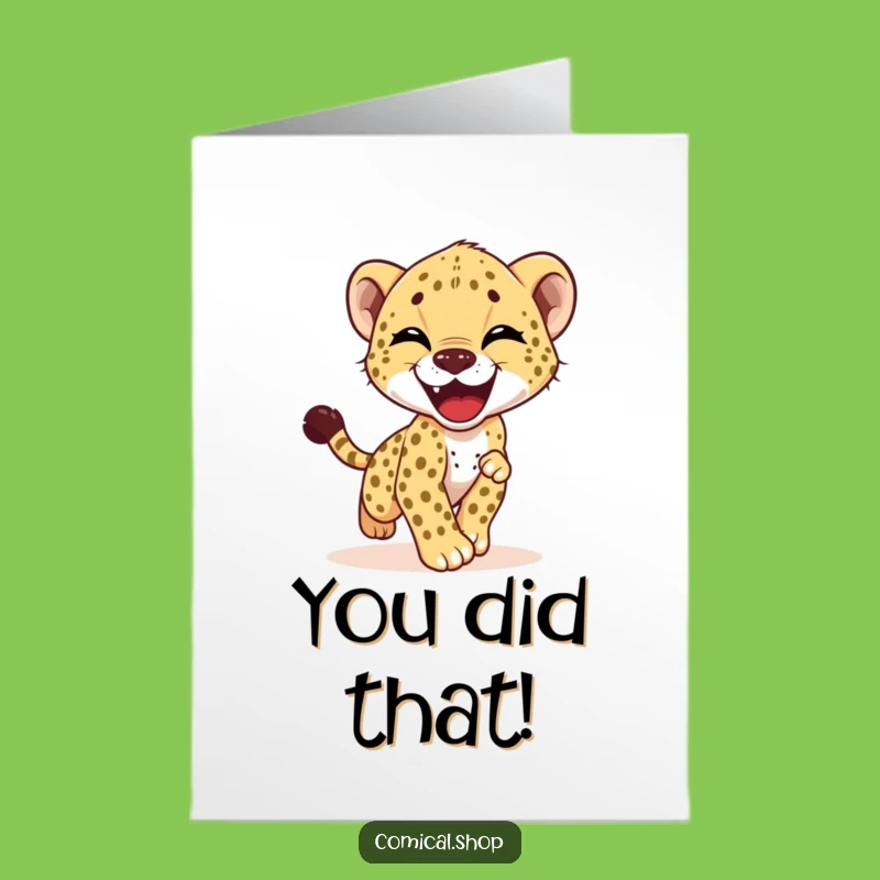 Free Printable Congrats Card: Giggling Cheetah Cub - Celebrate with Downloadable Laughter