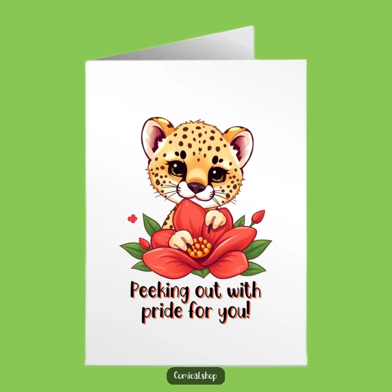 Free Printable Cheetah Cub Congrats Card: A Blooming Surprise, Funny Downloadable Gift
