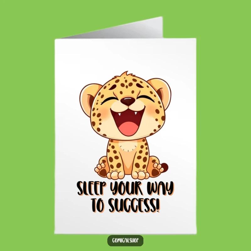 Free Printable Congrats Card: Happy Cheetah Cub Yawn - Downloadable Chill Celebration