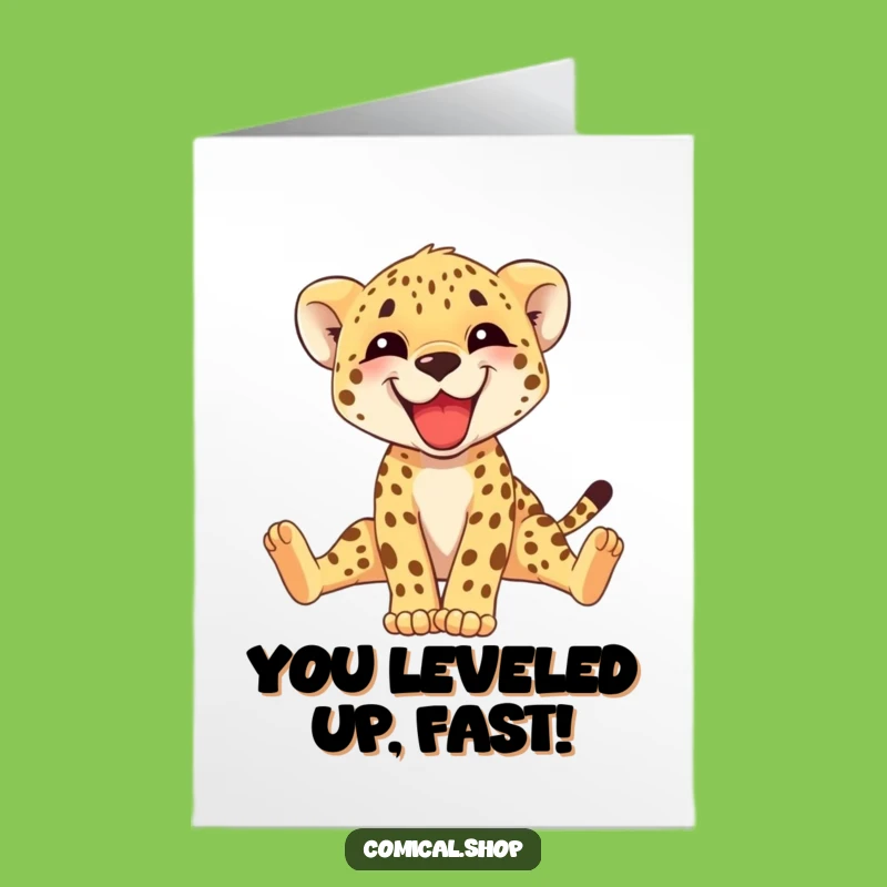 Free Printable Congrats Card: Adorable Cheetah Cub Stretching - Funny Downloadable