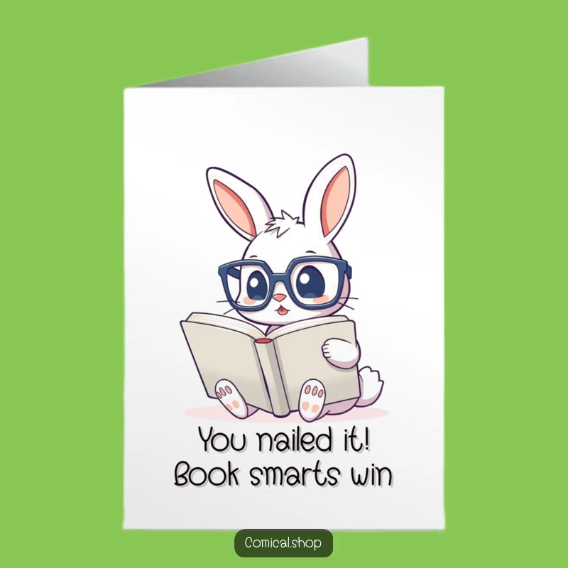 Free Printable Bunny Congrats Card: Big Glasses Reader Celebrating Milestones Funny Downloadable