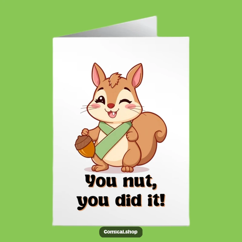 Free Printable Squirrel Congratulations Card: Sash-Wearing Squirrel's Shiny Acorn Printable Gift