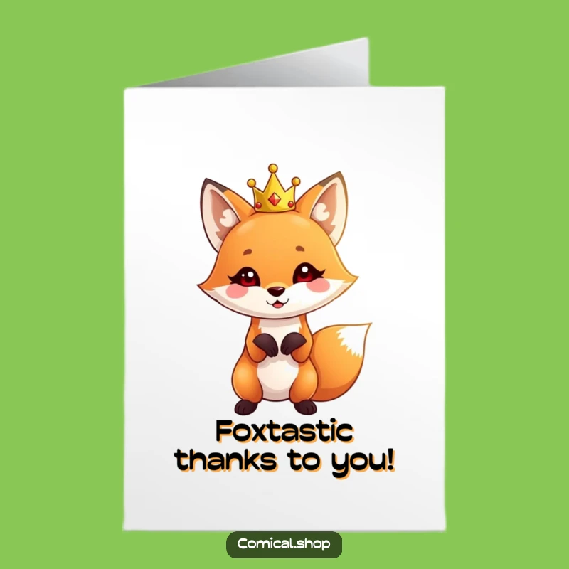 Free Printable Fox Thank You Card: Crowned Fox Expressing Gratitude Printable Gift
