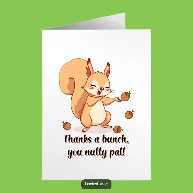 Free Printable Funny Thank You Card Squirrel Juggling Acorns, Grateful Downloadable Greeting Card Gift