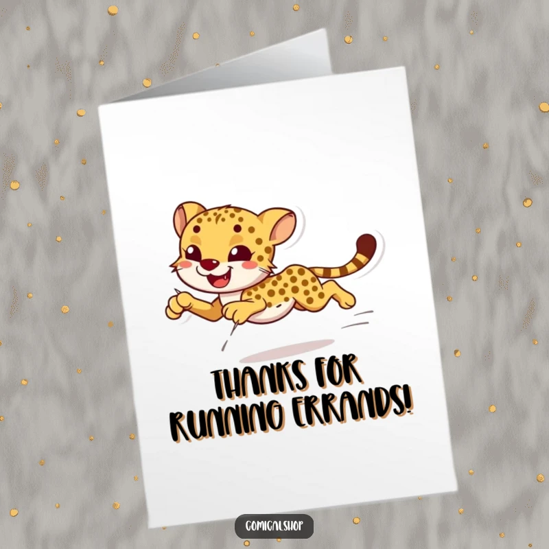 Funny Free Printable Thank You Card: A smiling cheetah sprinting with effortless grace, conveying quick and heartfelt thanks.