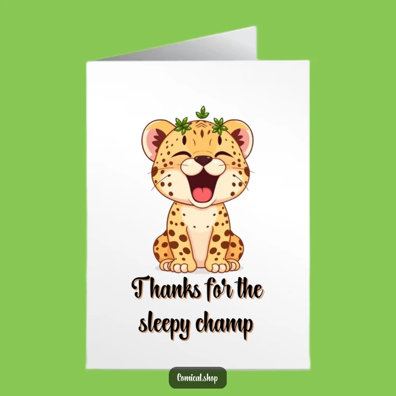 Free Printable Thank You Card: Yawning Cheetah Cub Wreath Downloadable Gift