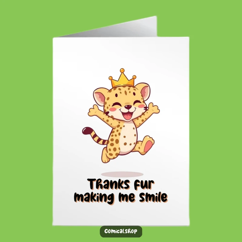 Free Printable Thank You Cheetah Card: Crowned Cub Leap Gratitude