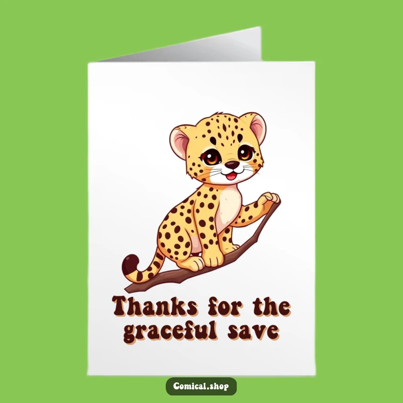 Free Printable Thank You Card: Balancing Cheetah Cub Downloadable Gift