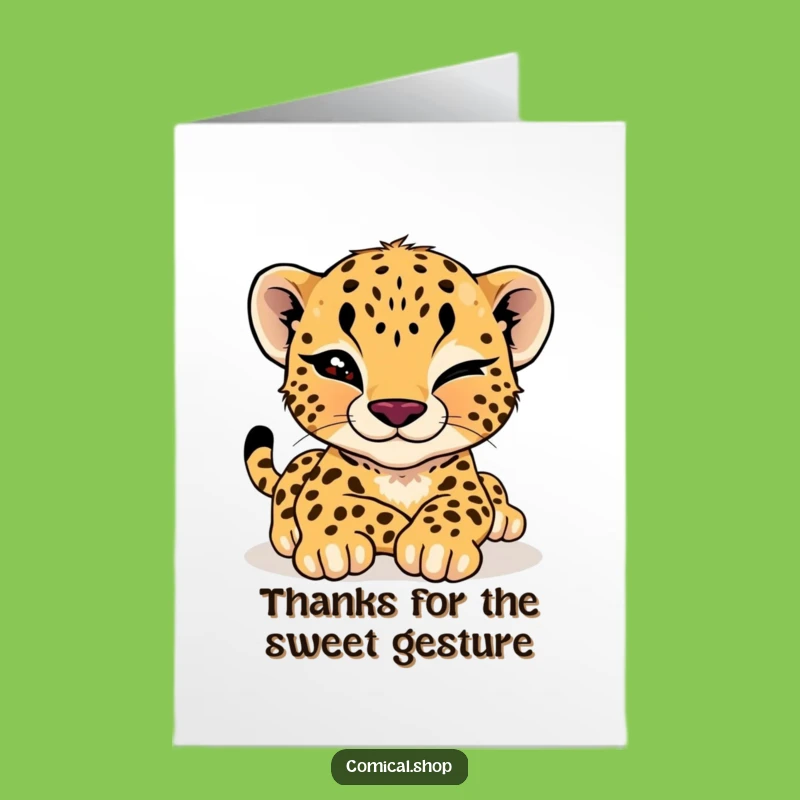 Cheetah Cub Wink Thank You Card: Free Printable Relaxed Funny Downloadable Gift