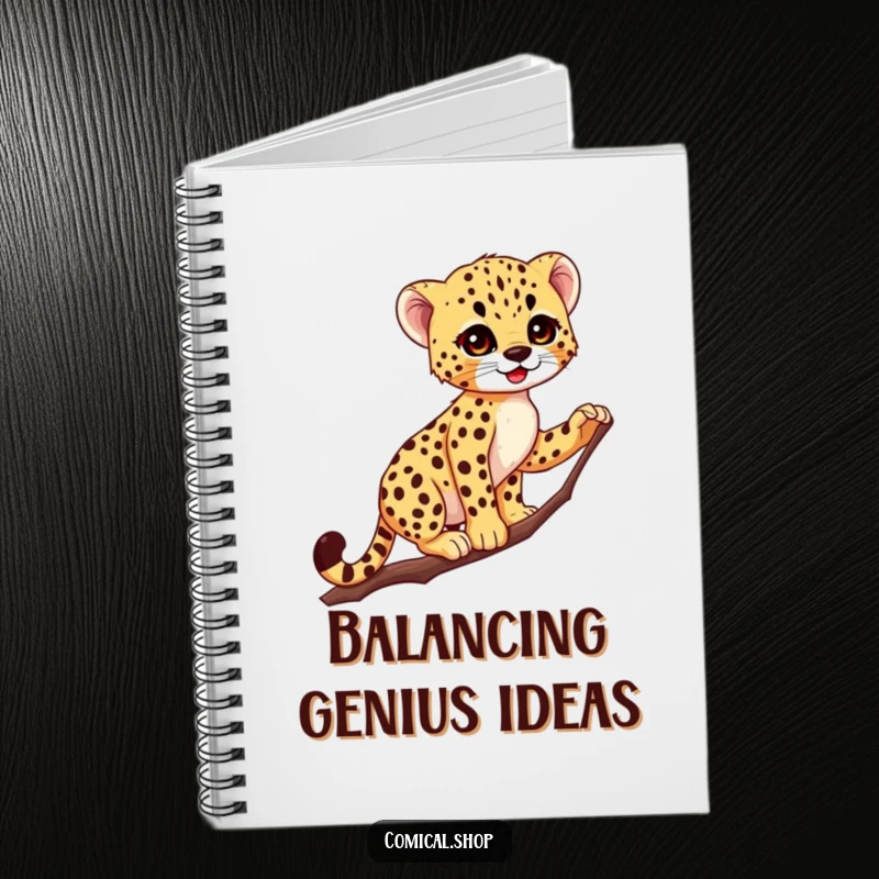 Funny Cheetah Cub Notebook: A tiny cheetah cub balances on a thin branch, inspiring graceful note-taking and creative thoughts.