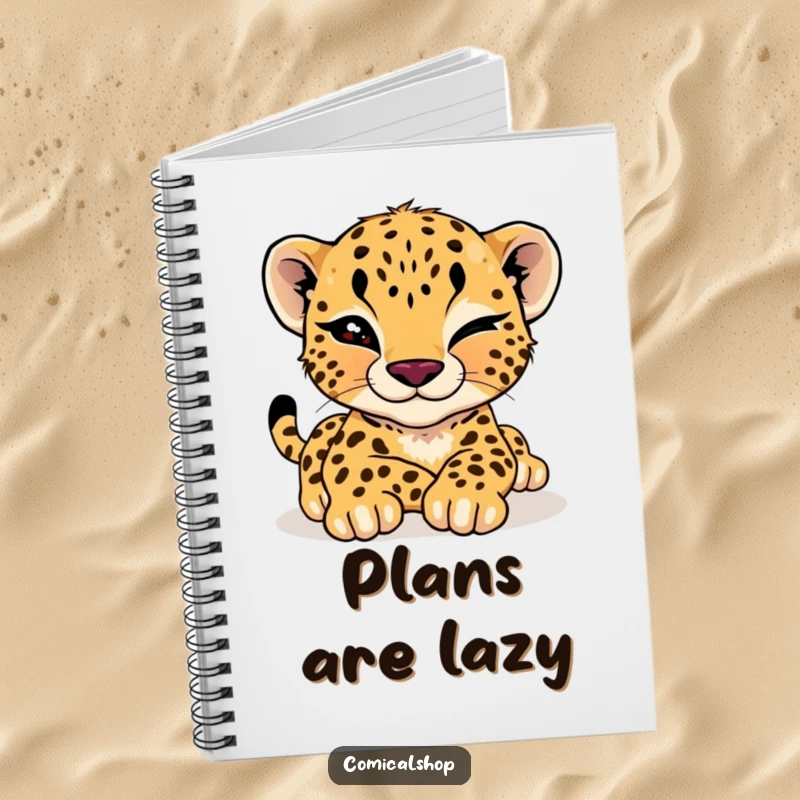 Funny cheetah cub notebook with a cool cub giving a playful wink while stretching, perfect for notes and ideas.
