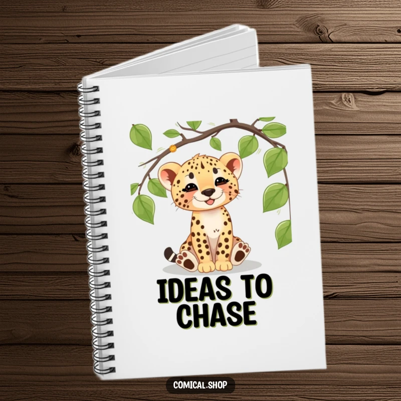 Funny cheetah cub notebook with a playful cub batting at a vine, perfect for notes and wild ideas.
